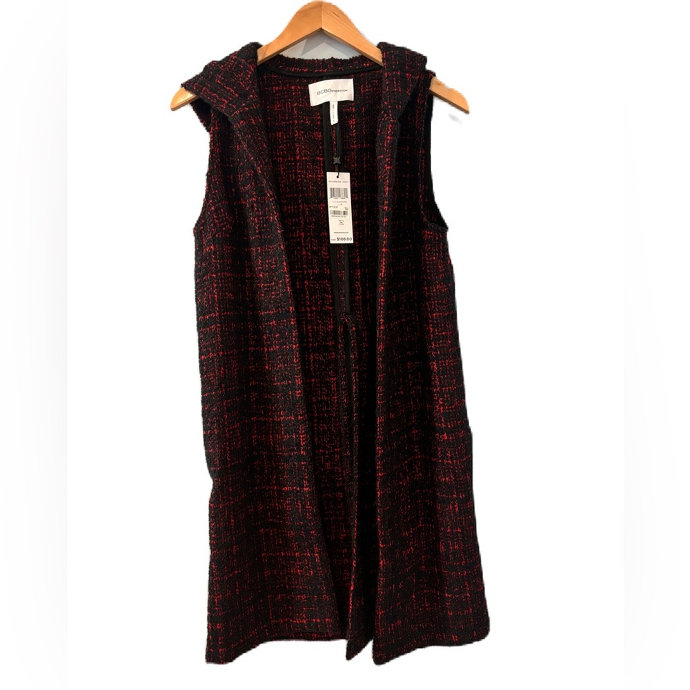 BCBGeneration Split Back Long Red & Black Hoodie … - image 4